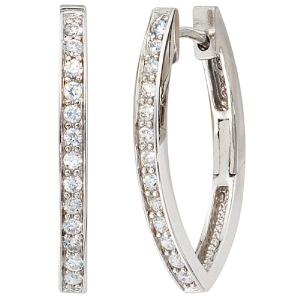 Creolen oval 925 Sterling Silber mit Zirkonia Ohrringe Silbercreolen CJ