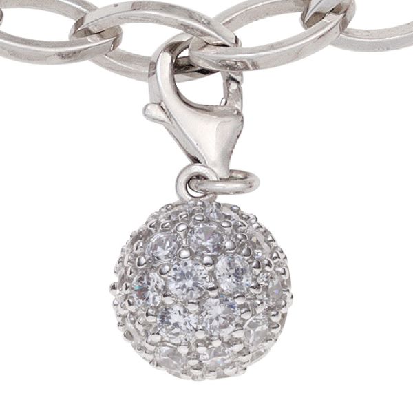 Einhänger Charm Kugel 925 Sterling Silber rhodiniert mit Zirkonia CJ
