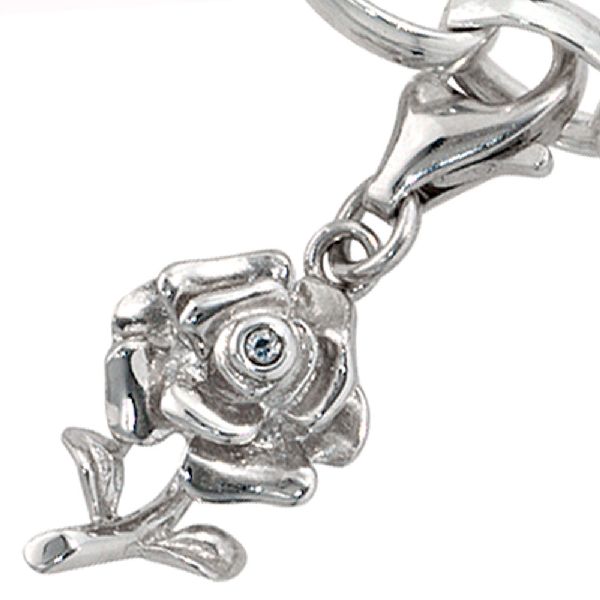 Einhänger Charm Rose 925 Sterling Silber rhodiniert 1 Zirkonia CJ