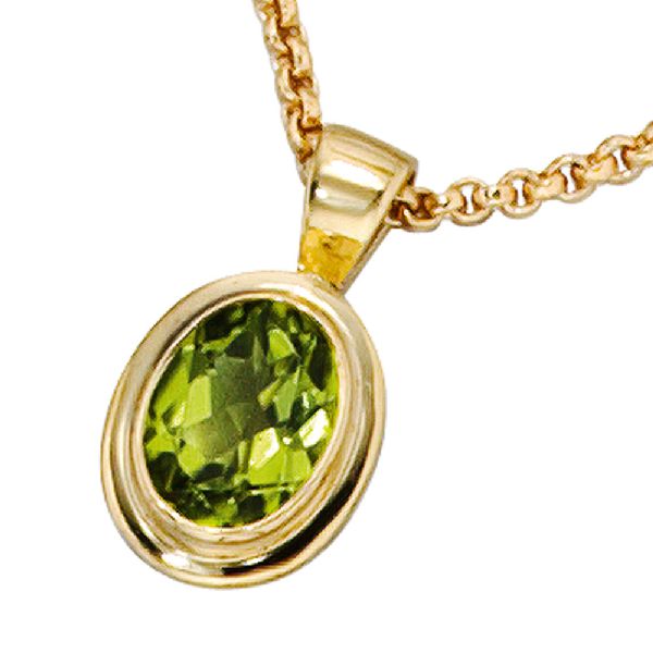 Anhänger oval 585 Gold Gelbgold 1 Peridot grün Goldanhänger CJ
