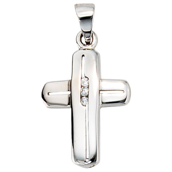 Anhänger Kreuz 585 Gold Weißgold 3 Diamanten Brillanten Kreuzanhänger Goldkreuz CJ