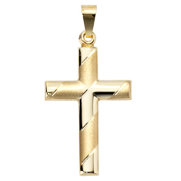Anhänger Kreuz 333 Gold Gelbgold teil matt diamantiert Kreuzanhänger Goldkreuz CJ