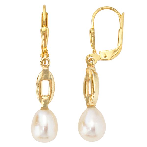 Boutons 333 Gold Gelbgold mattiert 2 Süßwasser Perlen Ohrringe Ohrhänger CJ