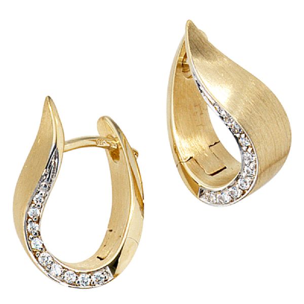 Creolen 585 Gold Gelbgold bicolor teilmatt 18 Diamanten Brillanten Ohrringe CJ