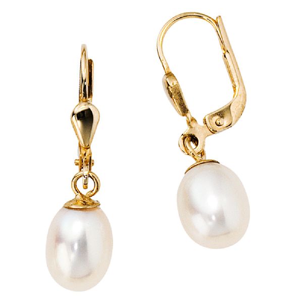 Boutons 585 Gold Gelbgold 2 Süßwasser Perlen Ohrringe Ohrhänger Perlenohrringe CJ