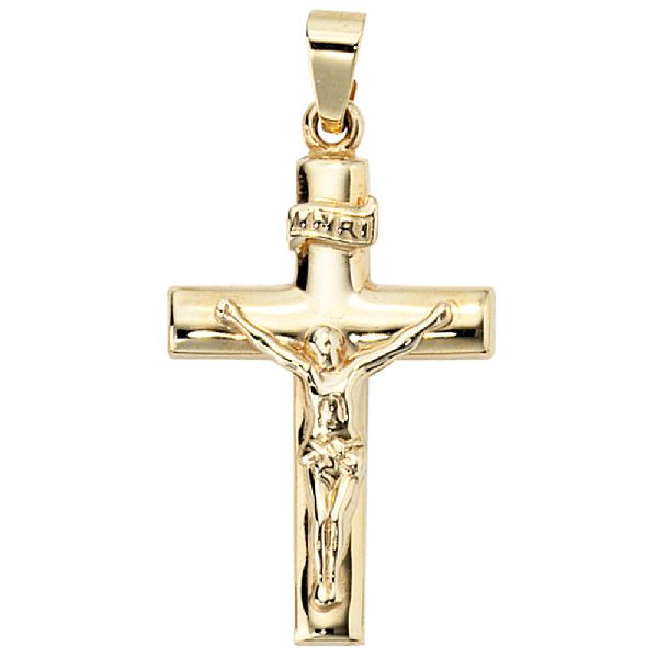 Anhänger Kreuz 333 Gold Gelbgold Kreuzanhänger Goldkreuz mit Jesus INRI CJ