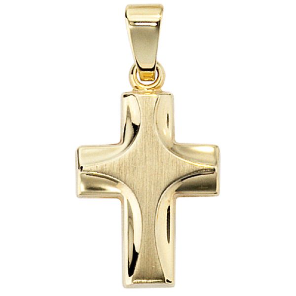 Anhänger Kreuz 585 Gold Gelbgold mattiert Kreuzanhänger Goldkreuz CJ