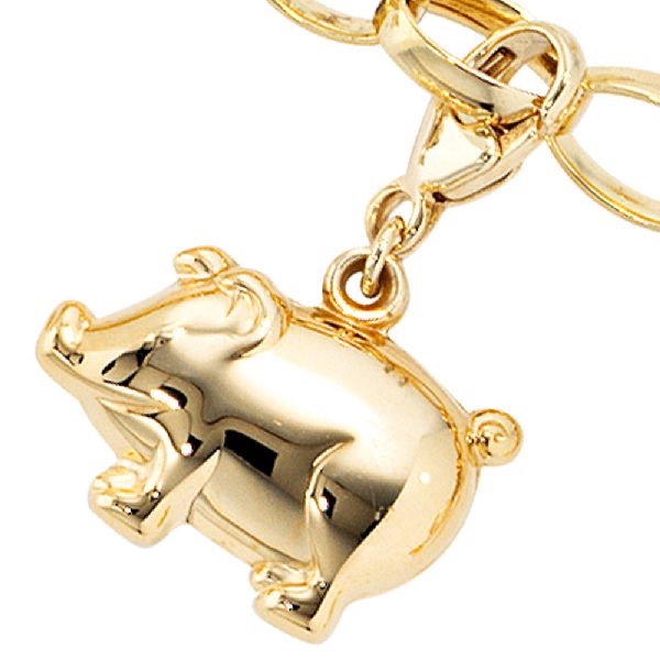 Einhänger Charm Schweinchen Schwein 333 Gold Gelbgold Glücksbringer Goldcharm CJ