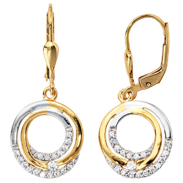 Ohrhänger 333 Gold Gelbgold bicolor mit Zirkonia Ohrringe Boutons Goldohrringe CJ