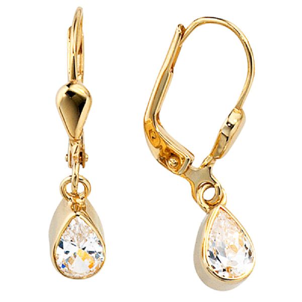 Ohrhänger Tropfen 333 Gold Gelbgold 2 Zirkonia Ohrringe Boutons Goldohrringe CJ