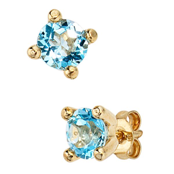 Ohrstecker rund 333 Gold Gelbgold 2 Blautopase hellblau blau Ohrringe CJ