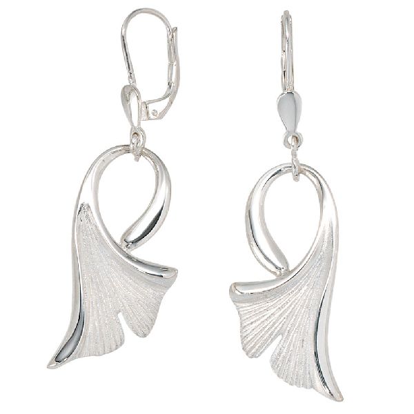 Boutons Ginko Ginkgo 925 Sterling Silber mattiert Ohrringe Ohrhänger CJ