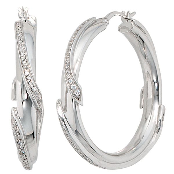 Creolen 925 Sterling Silber mit Zirkonia Ohrringe Silberohrringe Silbercreolen CJ