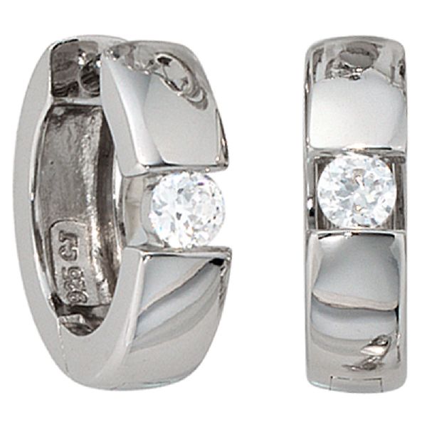 Creolen rund 925 Sterling Silber 2 Zirkonia Ohrringe Silbercreolen CJ