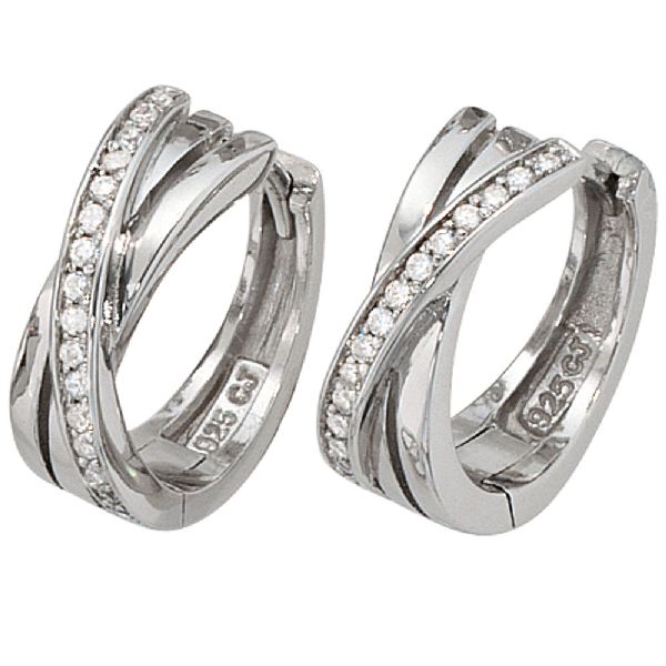 Creolen 925 Sterling Silber mit Zirkonia Ohrringe Silberohrringe Silbercreolen CJ