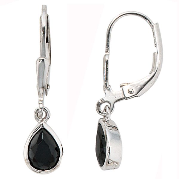Boutons Tropfen 925 Sterling Silber 2 Zirkonia schwarz Ohrringe Ohrhänger CJ