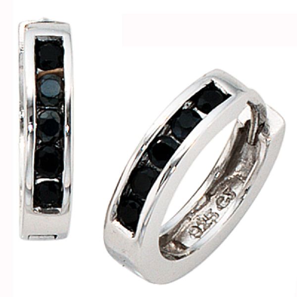 Creolen rund 925 Sterling Silber 10 Zirkonia schwarz Ohrringe Silbercreolen CJ
