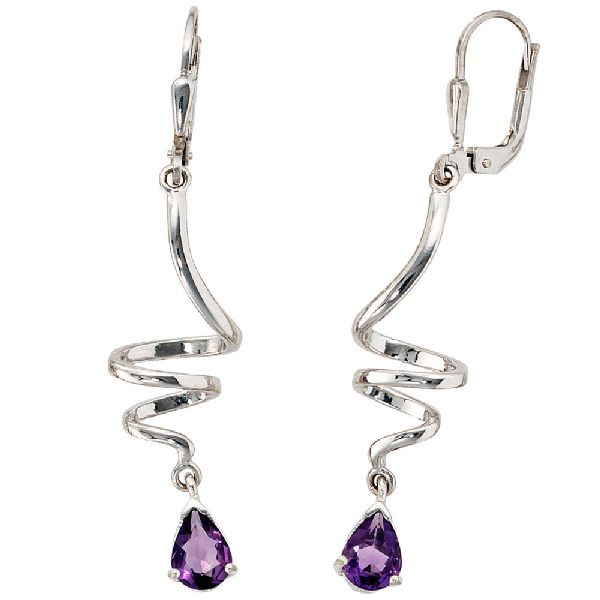 Boutons 925 Sterling Silber 2 Amethyste lila violett Ohrringe Ohrhänger CJ