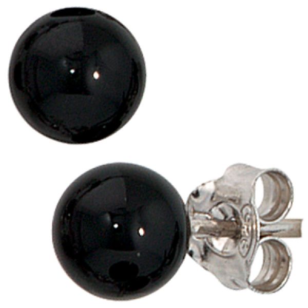 Ohrstecker rund 925 Sterling Silber 2 Onyxe schwarz Ohrringe CJ