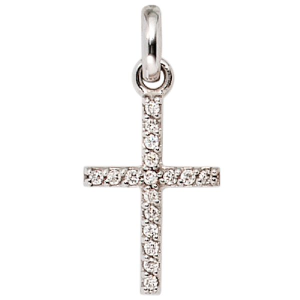 Anhänger Kreuz 585 Gold Weißgold 17 Diamanten Brillanten Kreuzanhänger Goldkreuz CJ