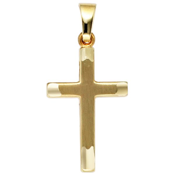 Anhänger Kreuz 333 Gold Gelbgold teil matt Kreuzanhänger Goldkreuz CJ