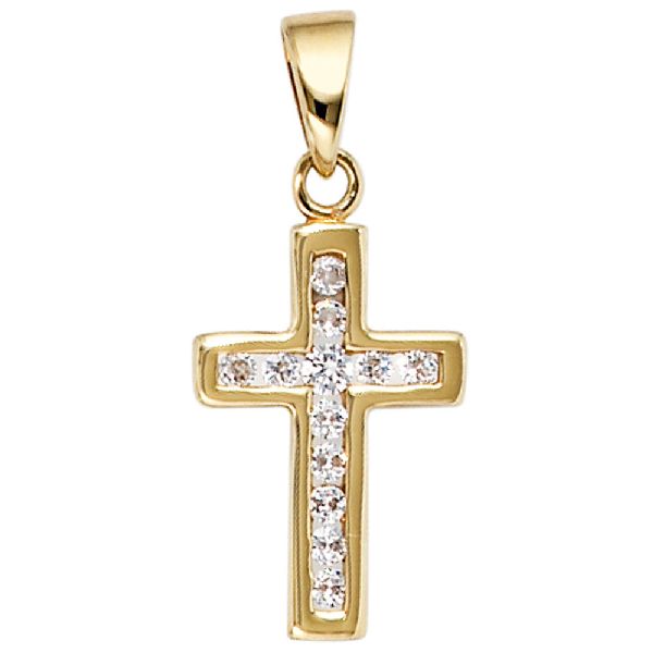 Anhänger Kreuz 333 Gold Gelbgold 12 Zirkonia Kreuzanhänger Goldkreuz CJ