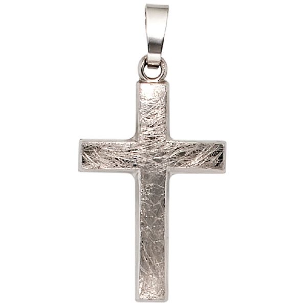 Anhänger Kreuz 375 Gold Weißgold eismatt Kreuzanhänger Weißgoldkreuz CJ