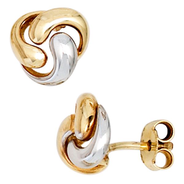 Ohrstecker Knoten verschlungen 333 Gold Gelbgold bicolor Ohrringe Goldohrstecker CJ