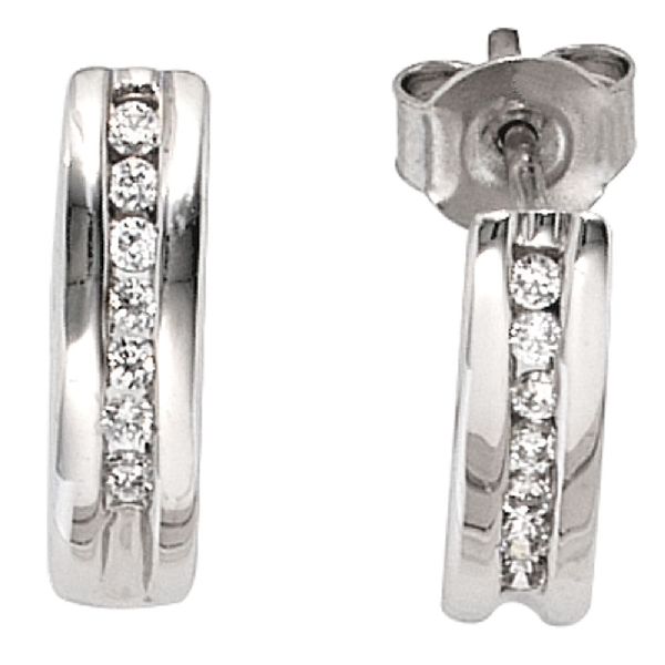 Halbcreolen 585 Gold Weißgold 14 Diamanten Brillanten 0,15ct. Ohrringe Creolen CJ