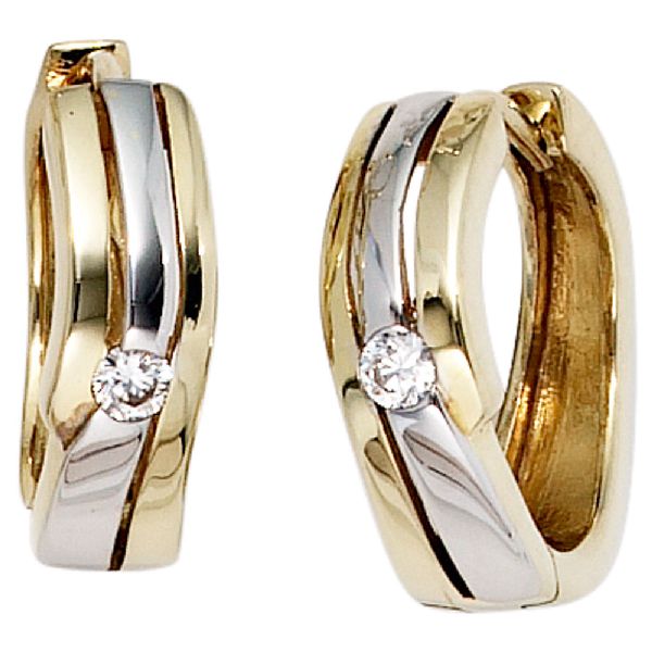 Creolen 333 Gold Gelbgold bicolor 2 Zirkonia Ohrringe Goldohrringe Goldcreolen CJ