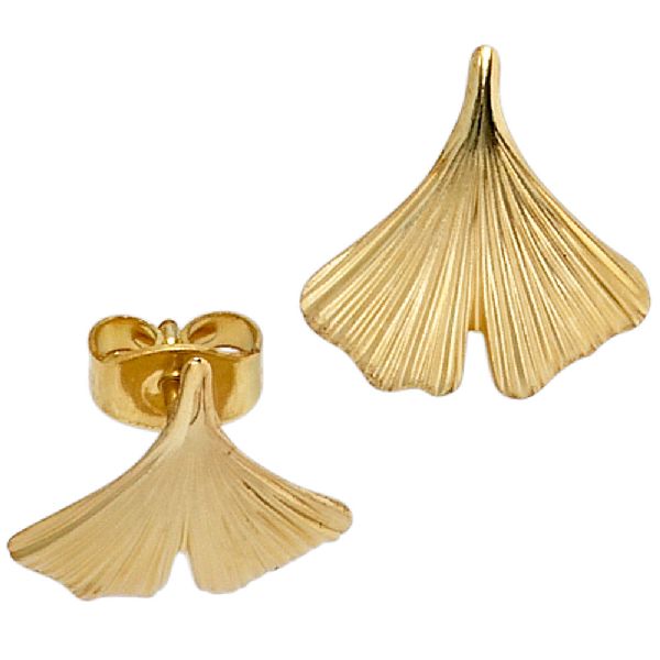 Ohrstecker Ginko Ginkgo 375 Gold Gelbgold teil matt Ohrringe CJ