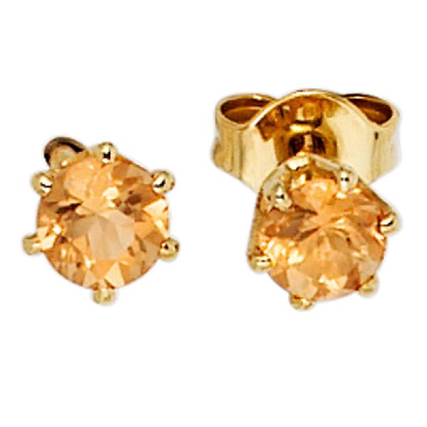Ohrstecker rund 585 Gold Gelbgold 2 Citrine orange Ohrringe Goldohrstecker CJ