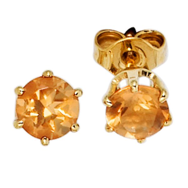 Ohrstecker rund 585 Gold Gelbgold 2 Citrine orange Ohrringe Goldohrstecker CJ