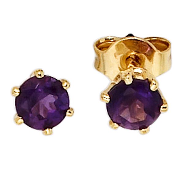 Ohrstecker rund 585 Gold Gelbgold 2 Amethyste lila violett Ohrringe CJ