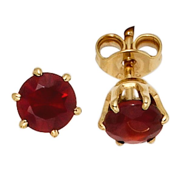 Ohrstecker rund 585 Gold Gelbgold 2 Granate rot Ohrringe Granatohrstecker CJ