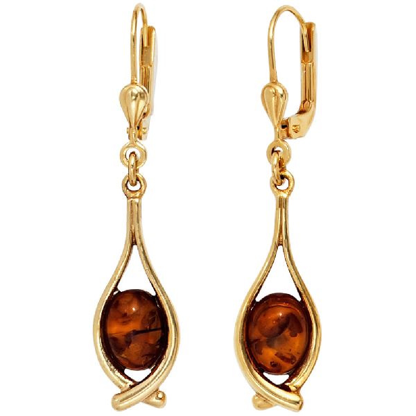 Ohrhänger 375 Gold Gelbgold 2 Bernstein-Cabochons Ohrringe Bernsteinohrringe CJ