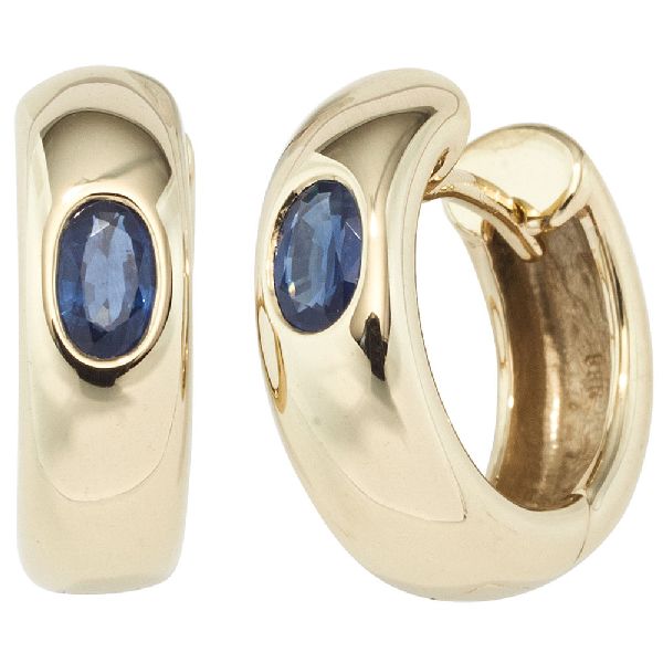 Creolen rund 585 Gold Gelbgold 2 Safire blau Ohrringe Goldohrringe Goldcreolen CJ