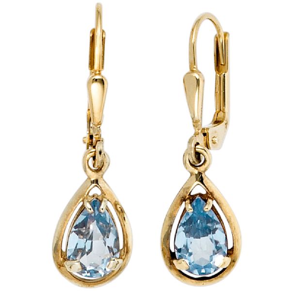 Boutons Tropfen 333 Gold Gelbgold 2 Spinelle hellblau blau Ohrringe Ohrhänger CJ