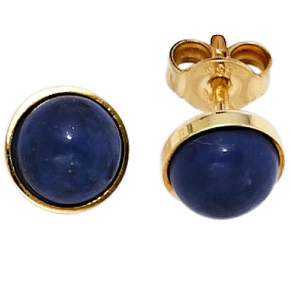 Ohrstecker rund 333 Gold Gelbgold 2 Lapislazuli blau Ohrringe Goldohrstecker CJ