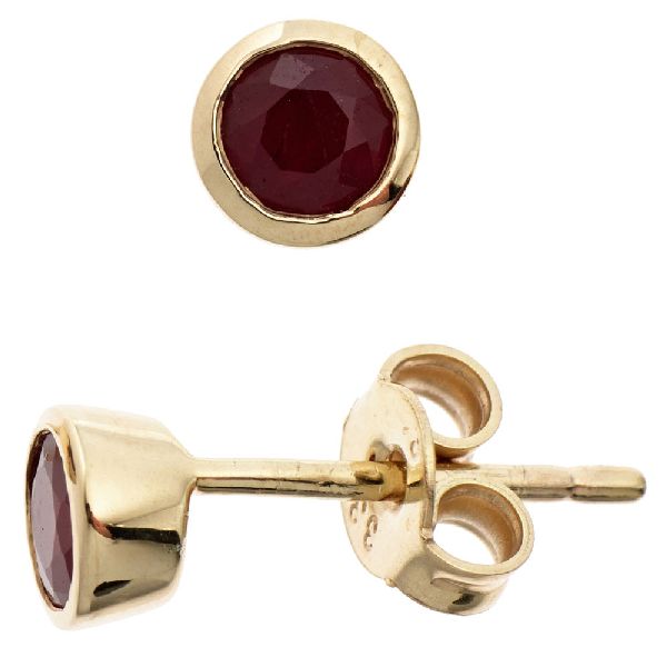 Ohrstecker rund 333 Gold Gelbgold 2 Rubine rot Ohrringe Goldohrstecker CJ