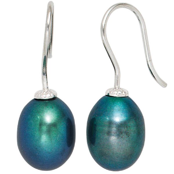 Ohrhänger 925 Sterling Silber 2 dunkle Süßwasser Perlen Ohrringe Perlenohrringe CJ