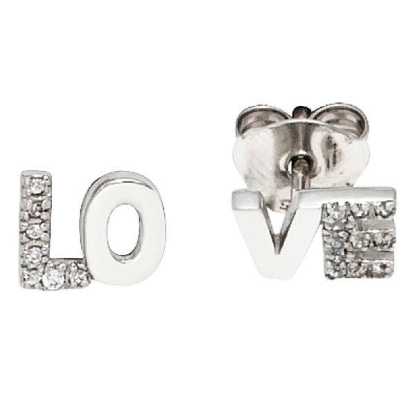 Ohrstecker LOVE Liebe 925 Sterling Silber rhodiniert mit Zirkonia Ohrringe CJ