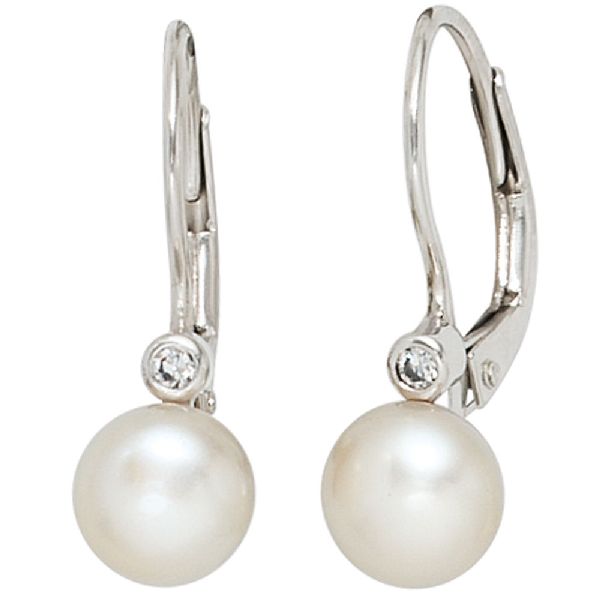 Boutons 925 Sterling Silber 2 Süßwasser Perlen 2 Zirkonia Ohrringe Ohrhänger CJ