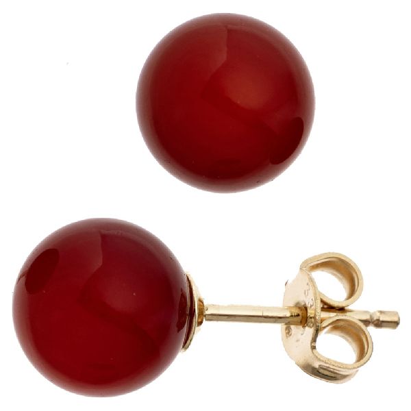 Ohrstecker Kugel 333 Gold Gelbgold 2 Karneole rot Ohrringe Goldohrstecker CJ