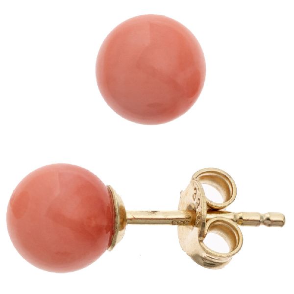 Ohrstecker Kugel 333 Gold Gelbgold 2 Korallen rosa rosé Ohrringe Goldohrstecker CJ
