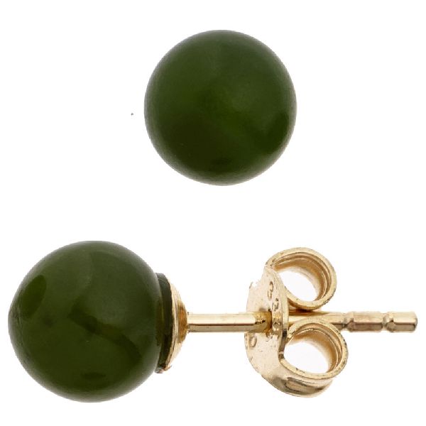 Ohrstecker Kugel 333 Gold Gelbgold 2 Jade Steine grün Ohrringe Goldohrstecker CJ
