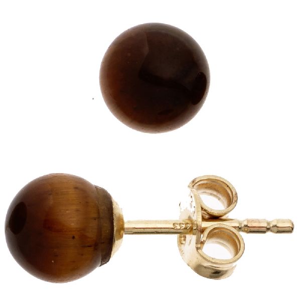 Ohrstecker Kugel 333 Gold Gelbgold 2 Tigeraugen braun Ohrringe Goldohrstecker CJ