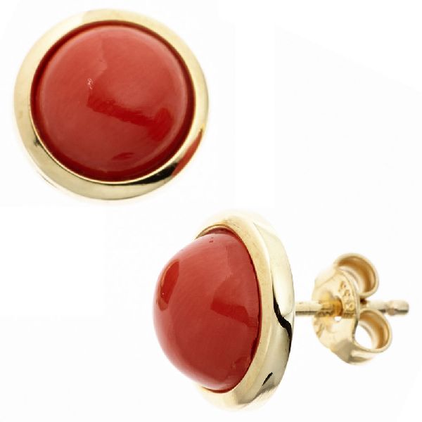 Ohrstecker rund 585 Gold Gelbgold 2 Korallen rot Ohrringe Goldohrstecker CJ