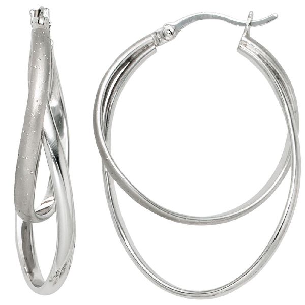 Creolen 925 Sterling Silber mattiert mit Glitzereffekt Ohrringe Silbercreolen CJ