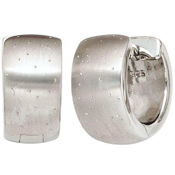 Creolen breit rund 925 Sterling Silber mattiert mit Glitzereffekt Ohrringe CJ